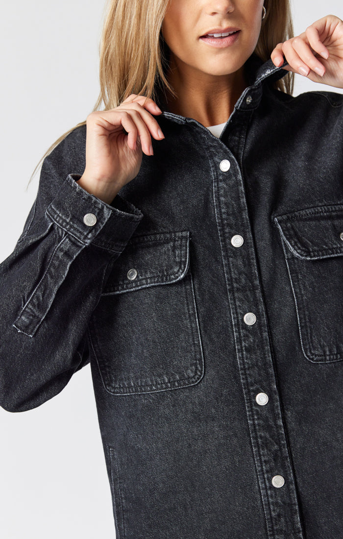 Topshop oversized denim jacket in mid wash blue