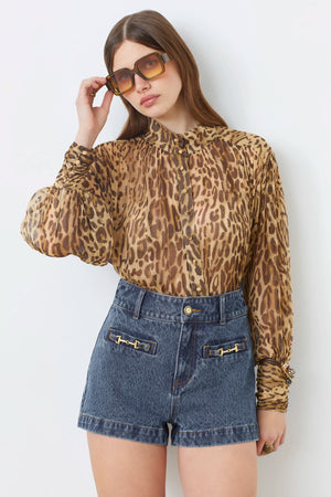 Lux Leopard Print Voile Blouse