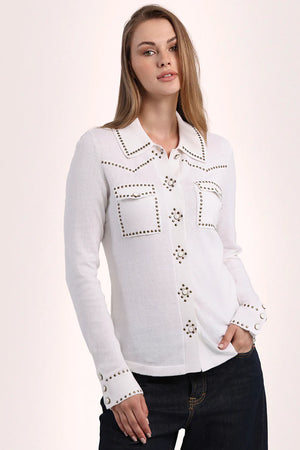 Cotton Cashmere studded Button Down Shirt