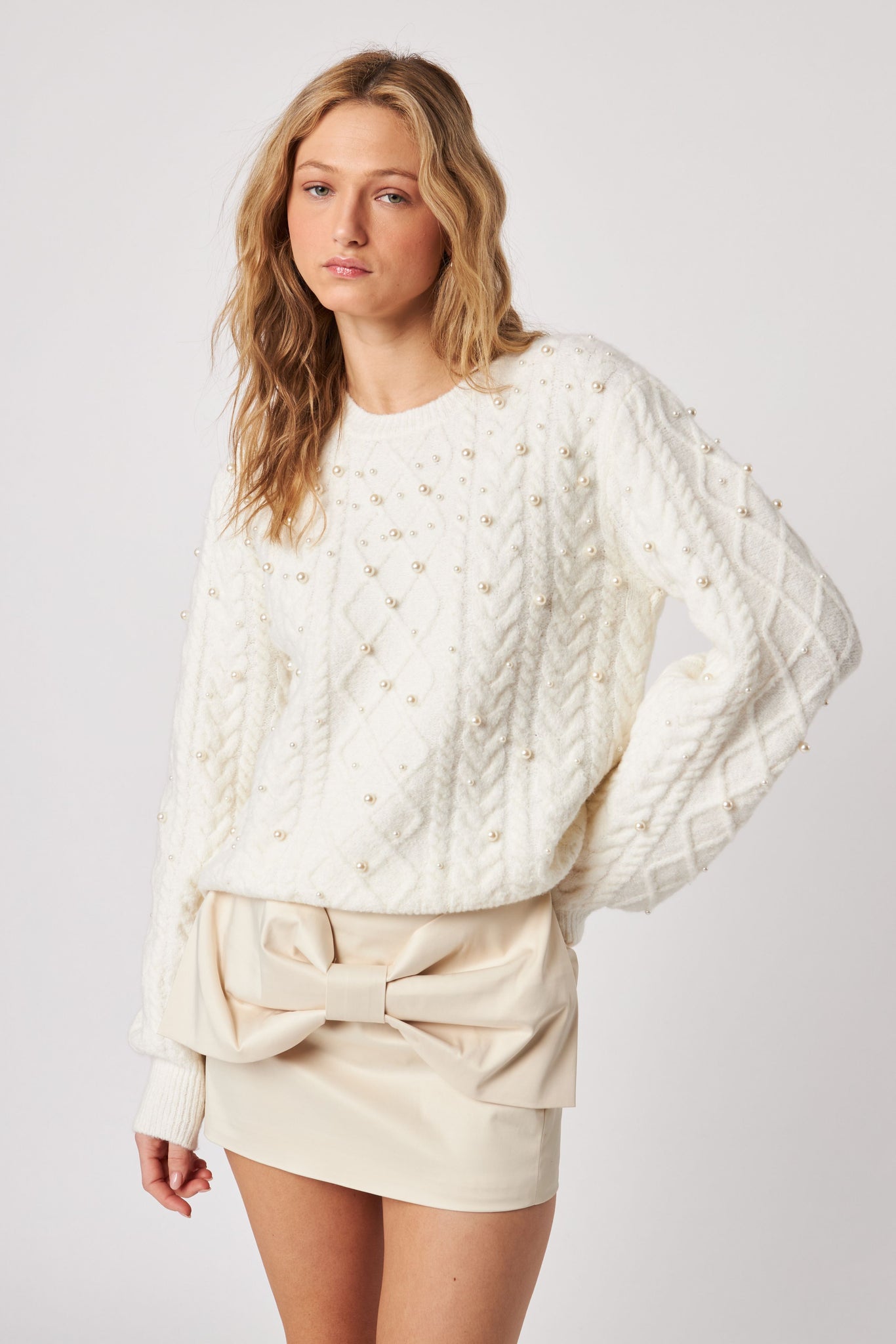 Lux Pearl Cableknit Sweater