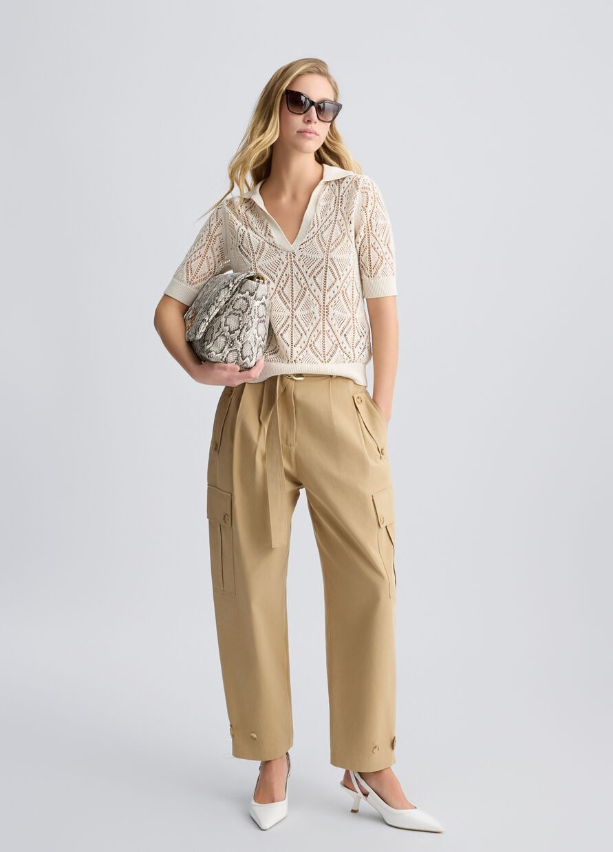 Johnny Collar Open Knit Top