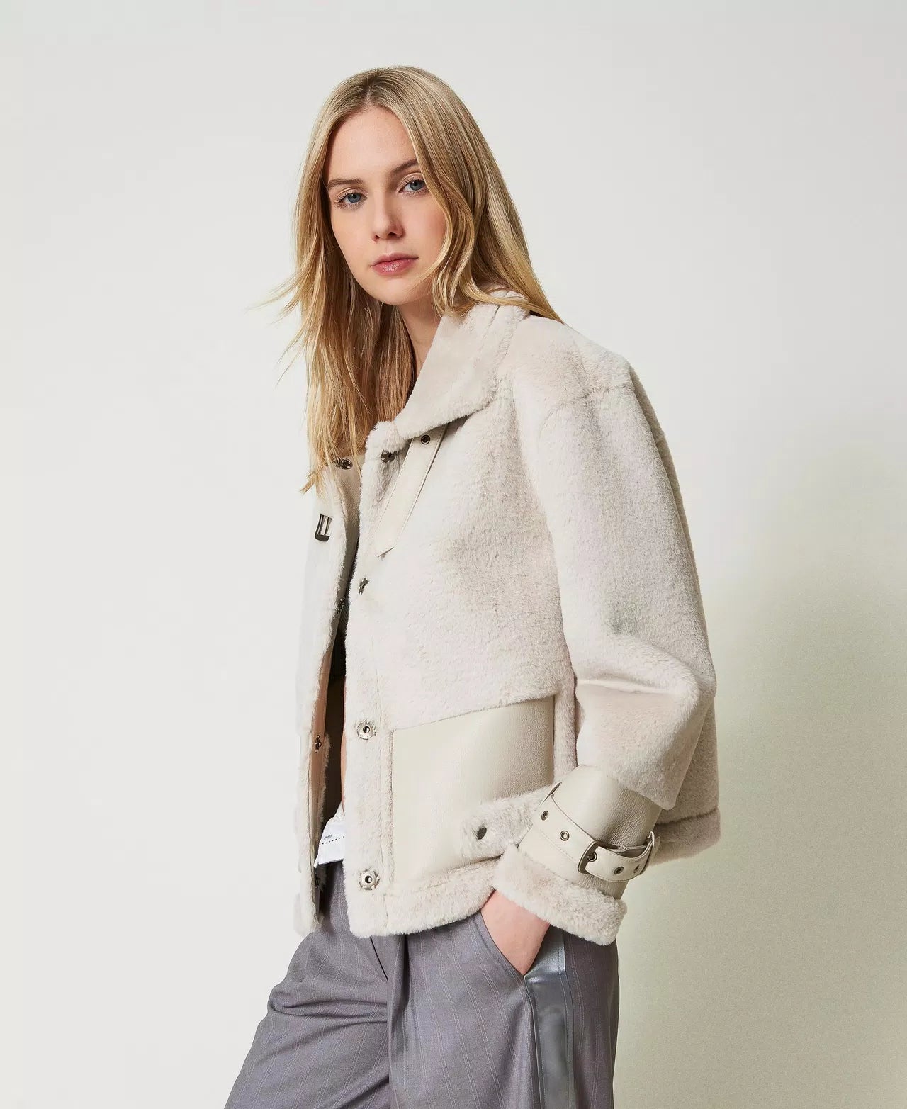 Faux Fur Jacket with Straps