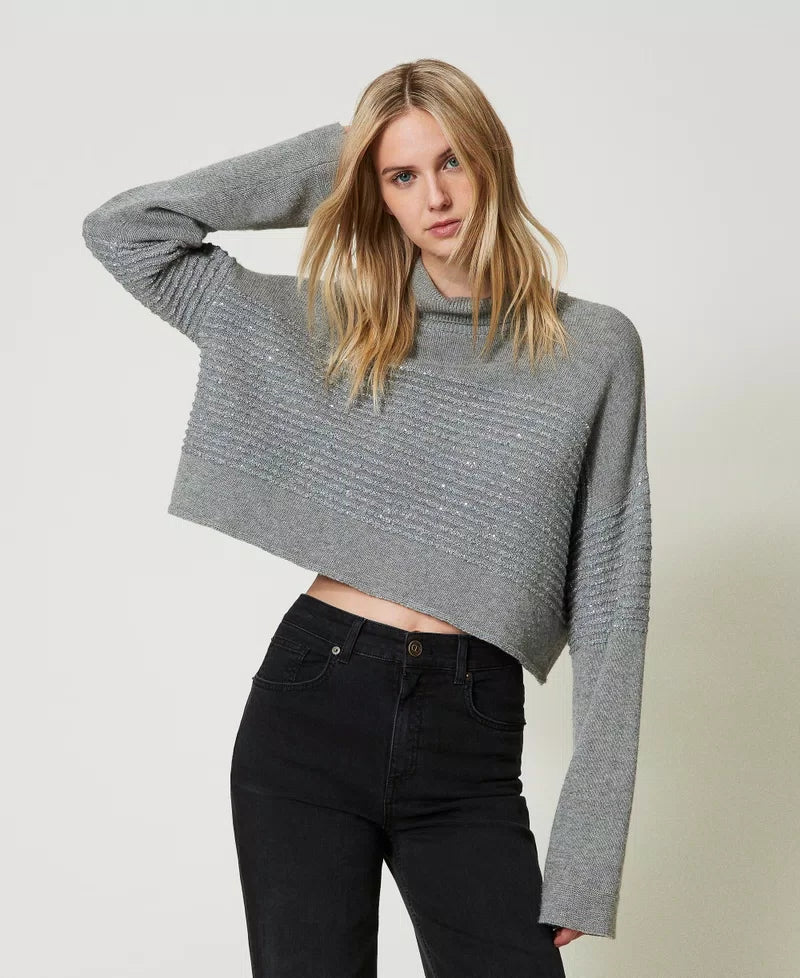 Wool Blend Turtleneck Jumper with Sequins