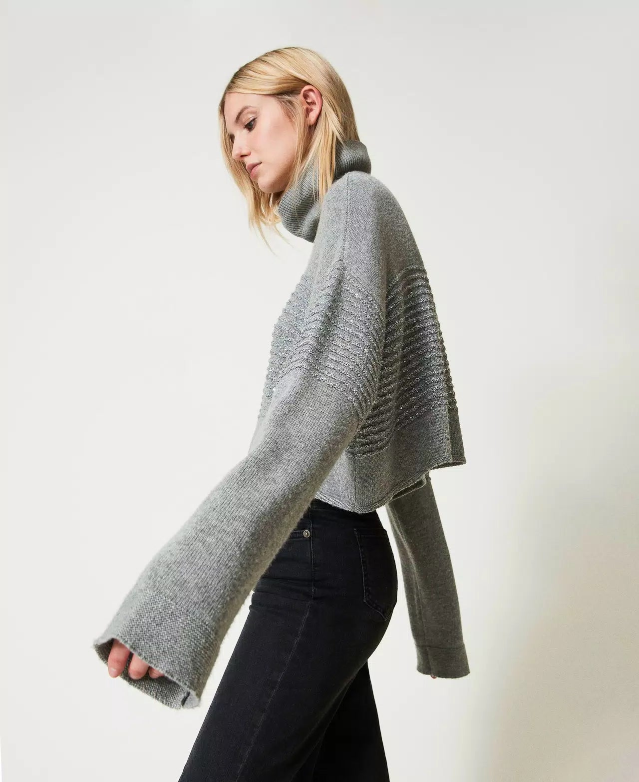 Wool Blend Turtleneck Jumper with Sequins