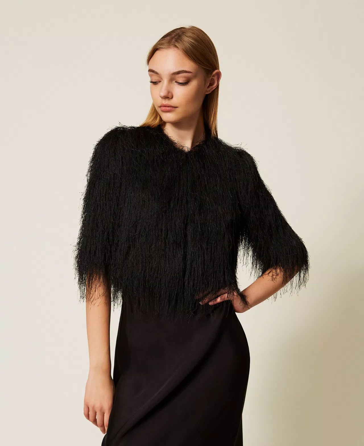 Cropped String Fringe Jacket