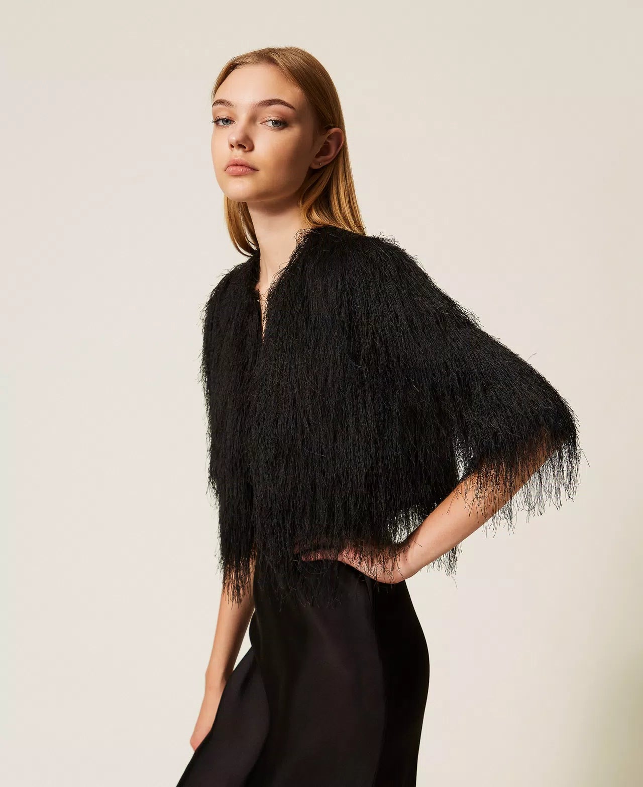 Cropped String Fringe Jacket