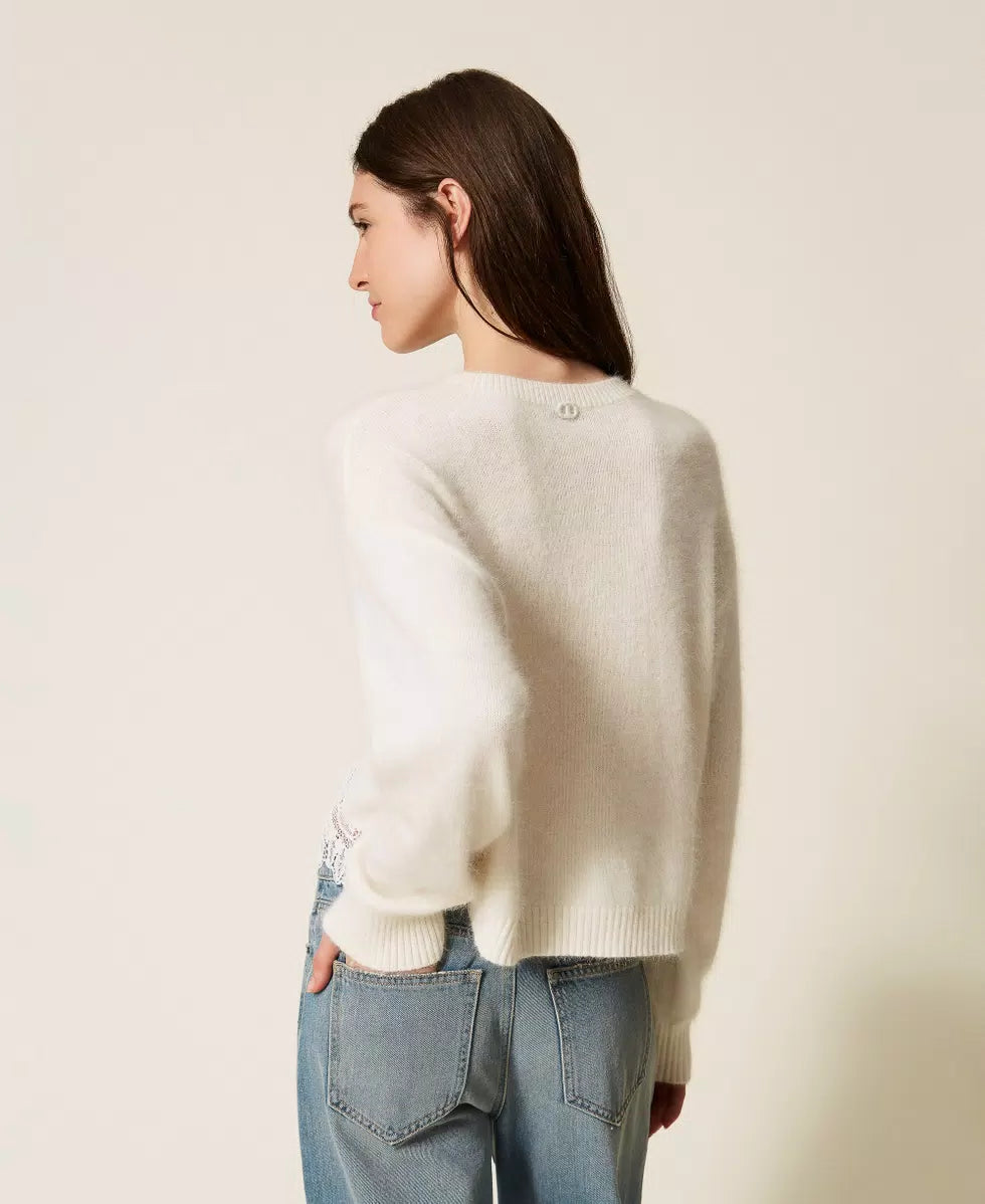 Bianco Lace Trim Angora Mix Sweater