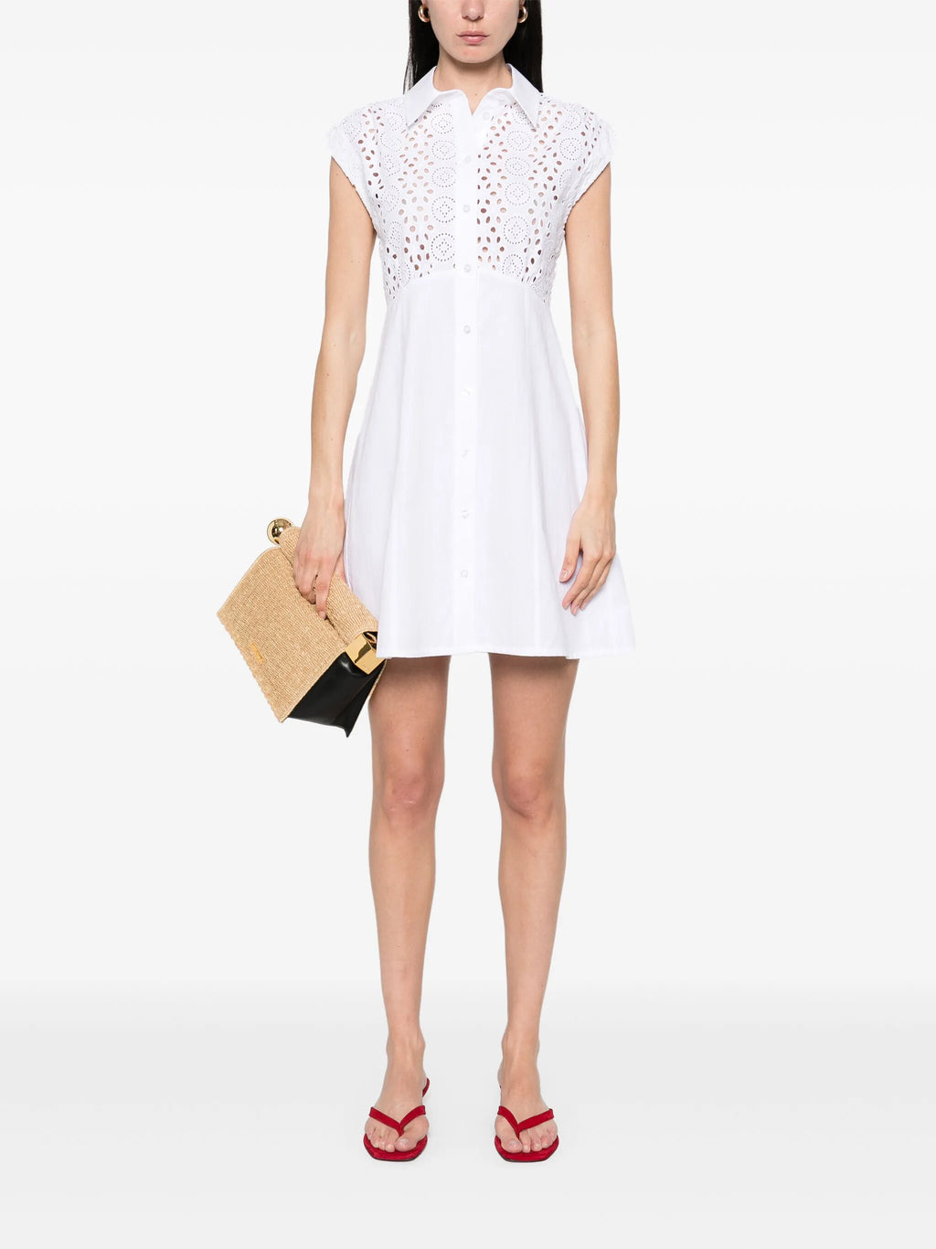 Eyelet Cap Sleeve Cotton Mini Dress