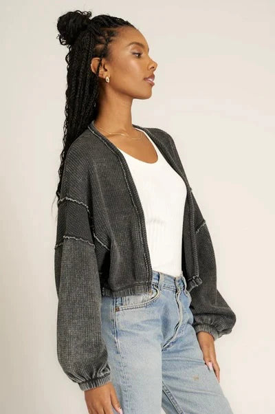 Too Cool Seamed Burnout Shrug in Black