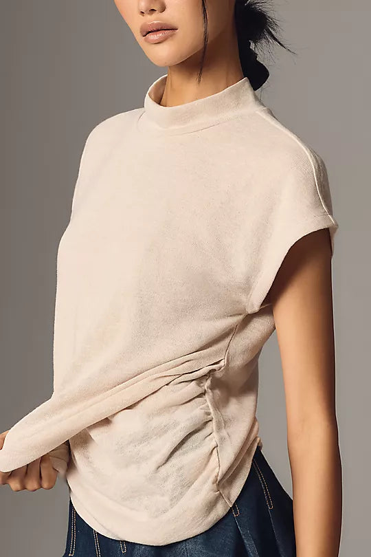 Draped Sleeveless Mockneck