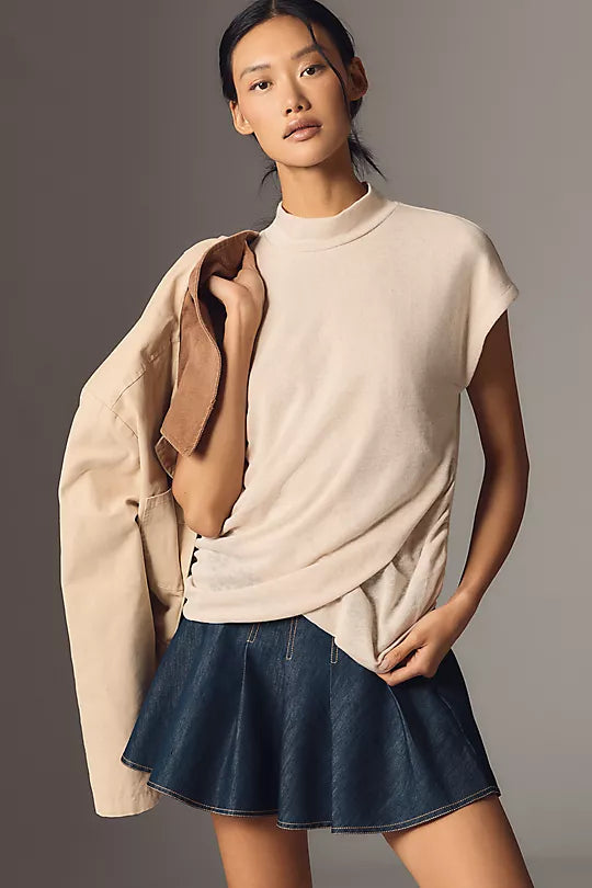 Draped Sleeveless Mockneck