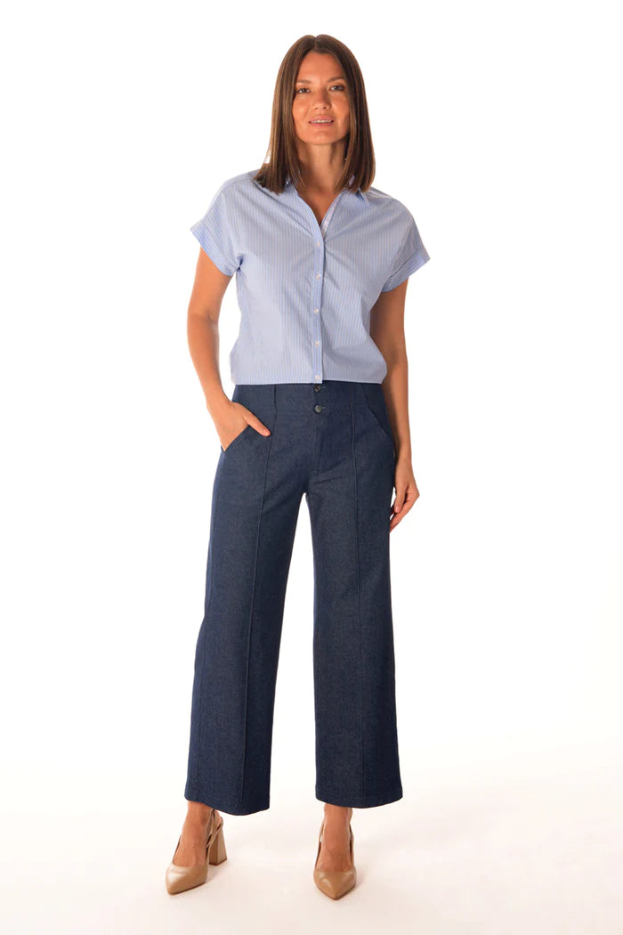 Stretch Denim Crop Wide Leg Pant