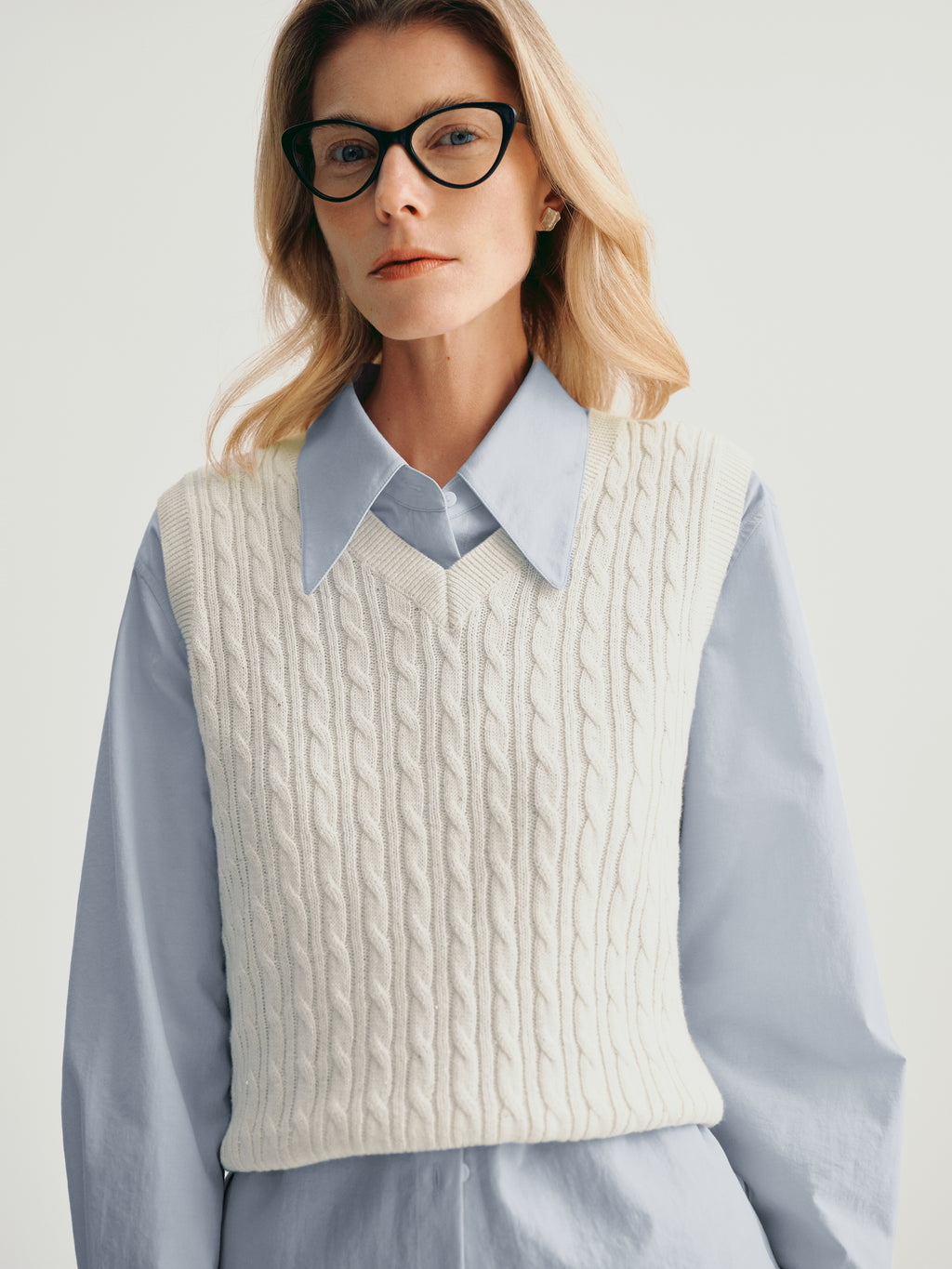 White Braided V-Neck Vest