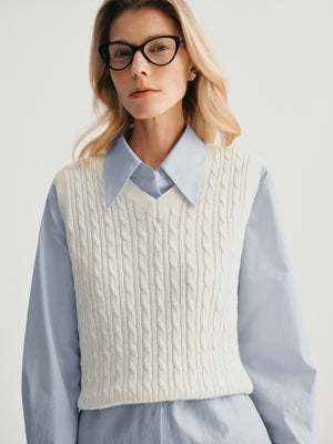 White Braided V-Neck Vest
