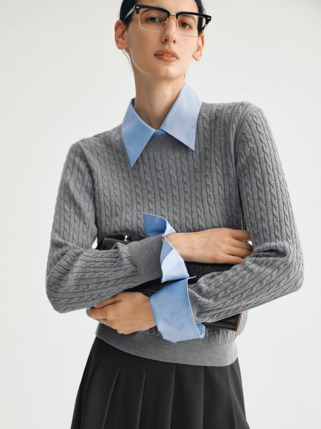 Smoke Gray Braided Sweater