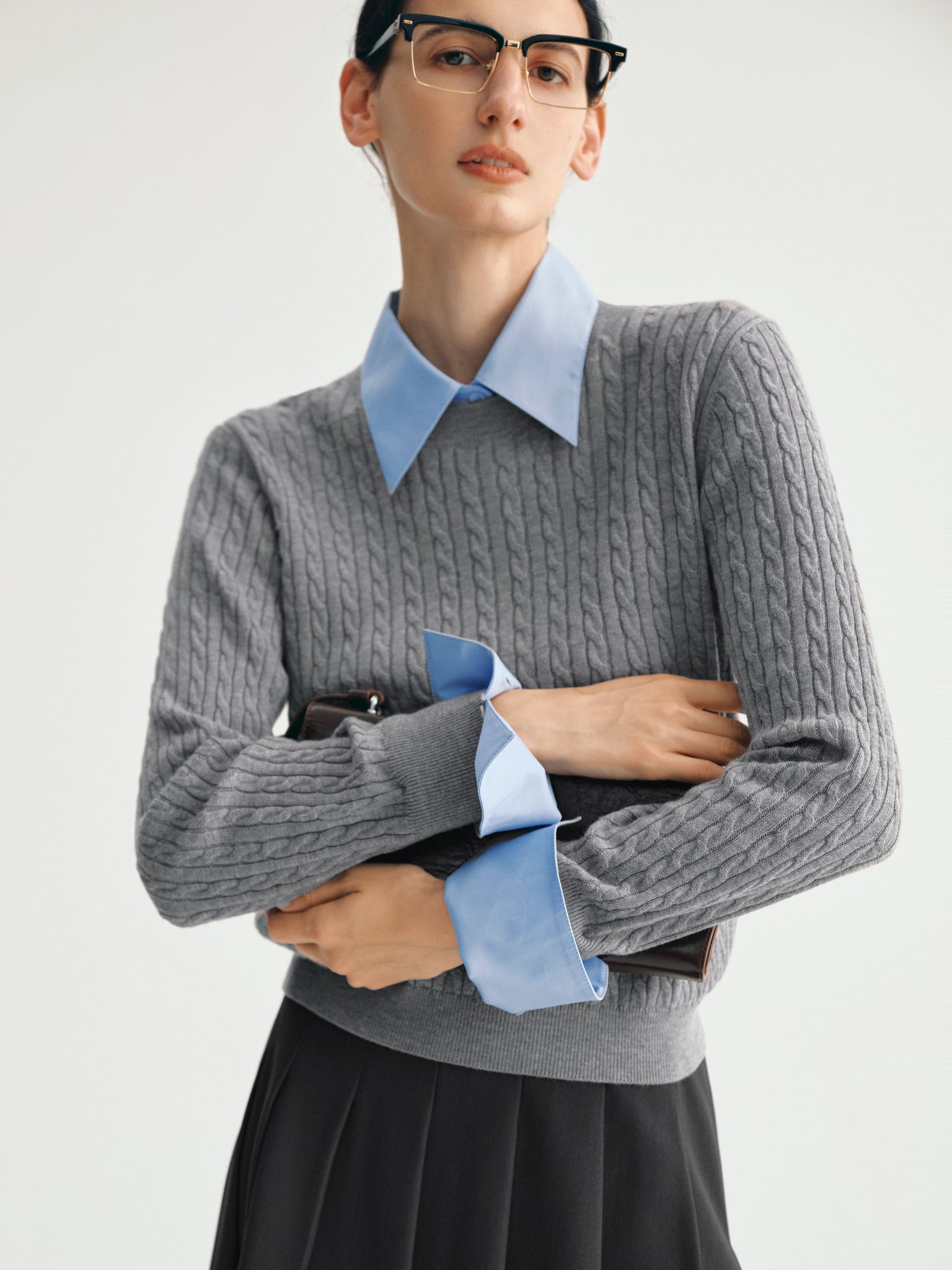 Smoke Gray Braided Sweater