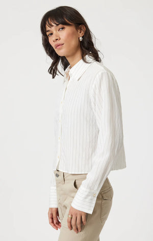 Black Pin Stripe Short Button Up Shirt