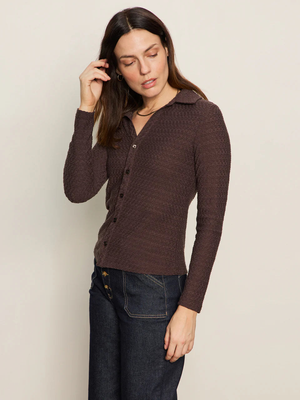 Textured Chocolate Dream Girl Knit Top