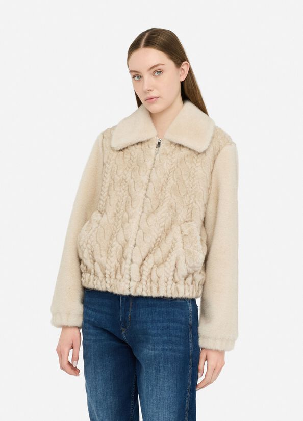 Teddy bomber jacket with cable knit detailing