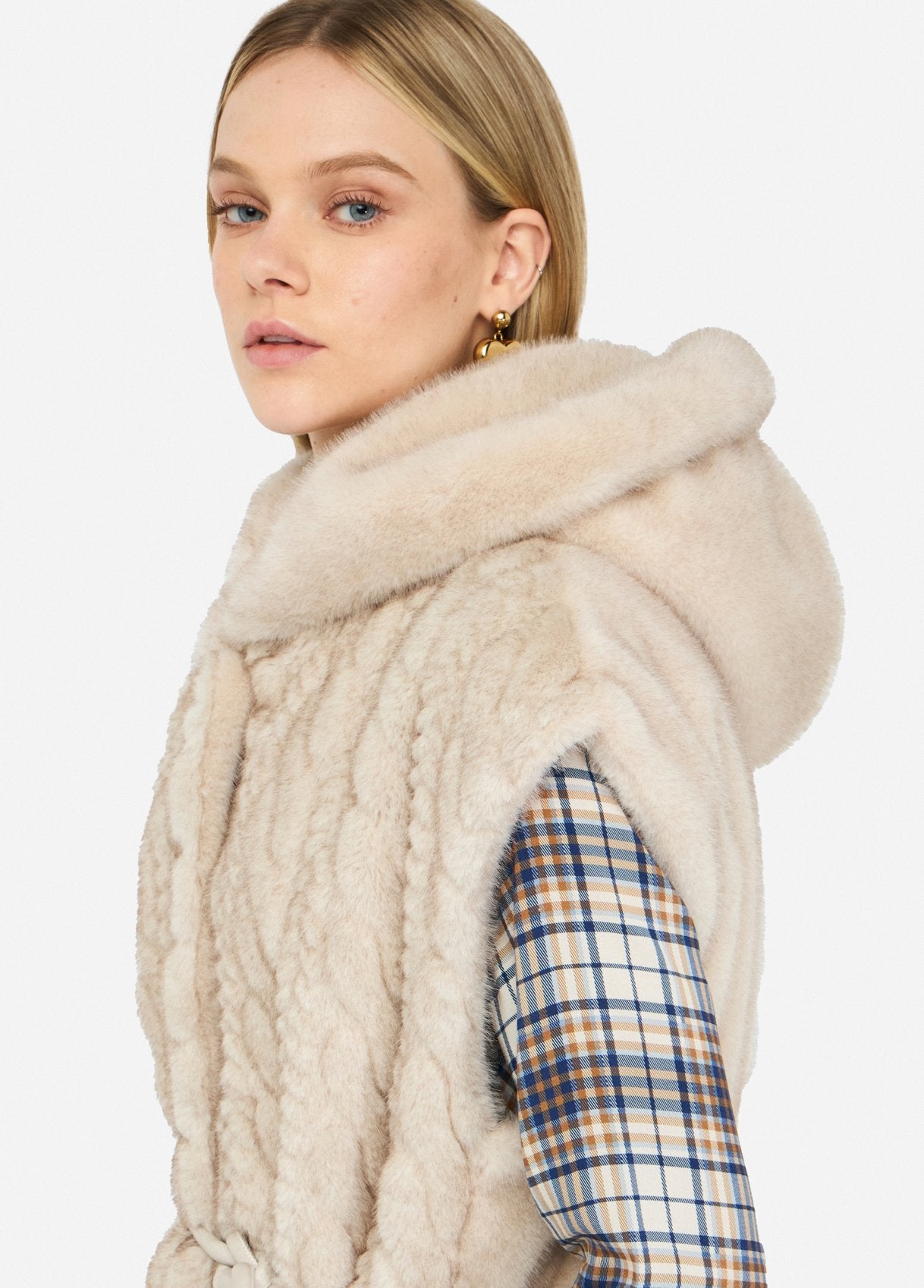 Faux Fur Midi Vest w/ Hood