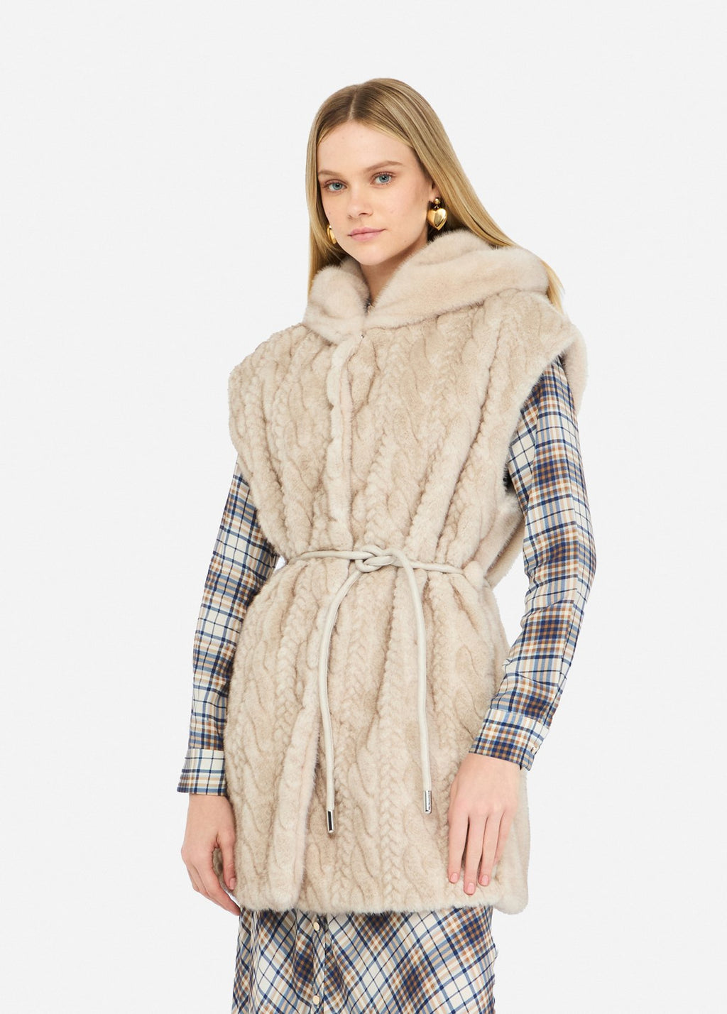 Faux Fur Midi Vest w/ Hood