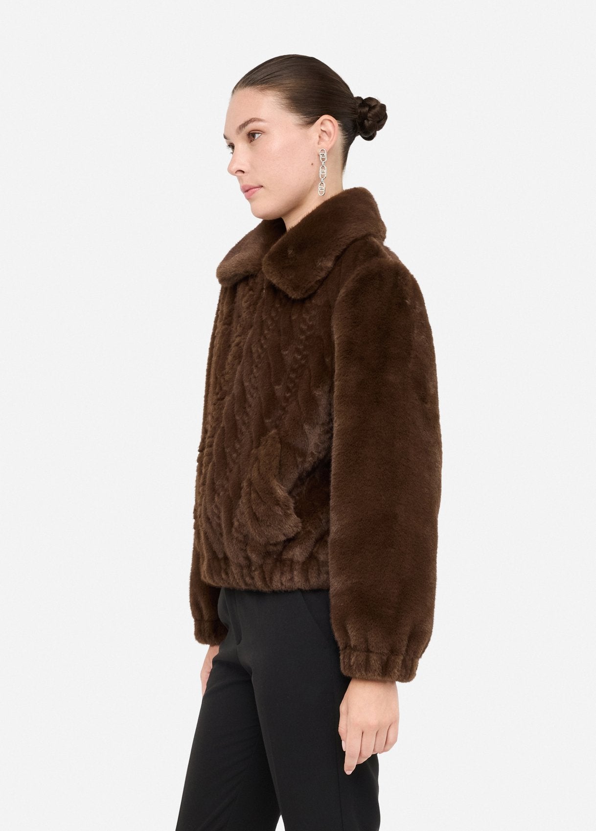 Teddy bomber jacket with cable knit detailing