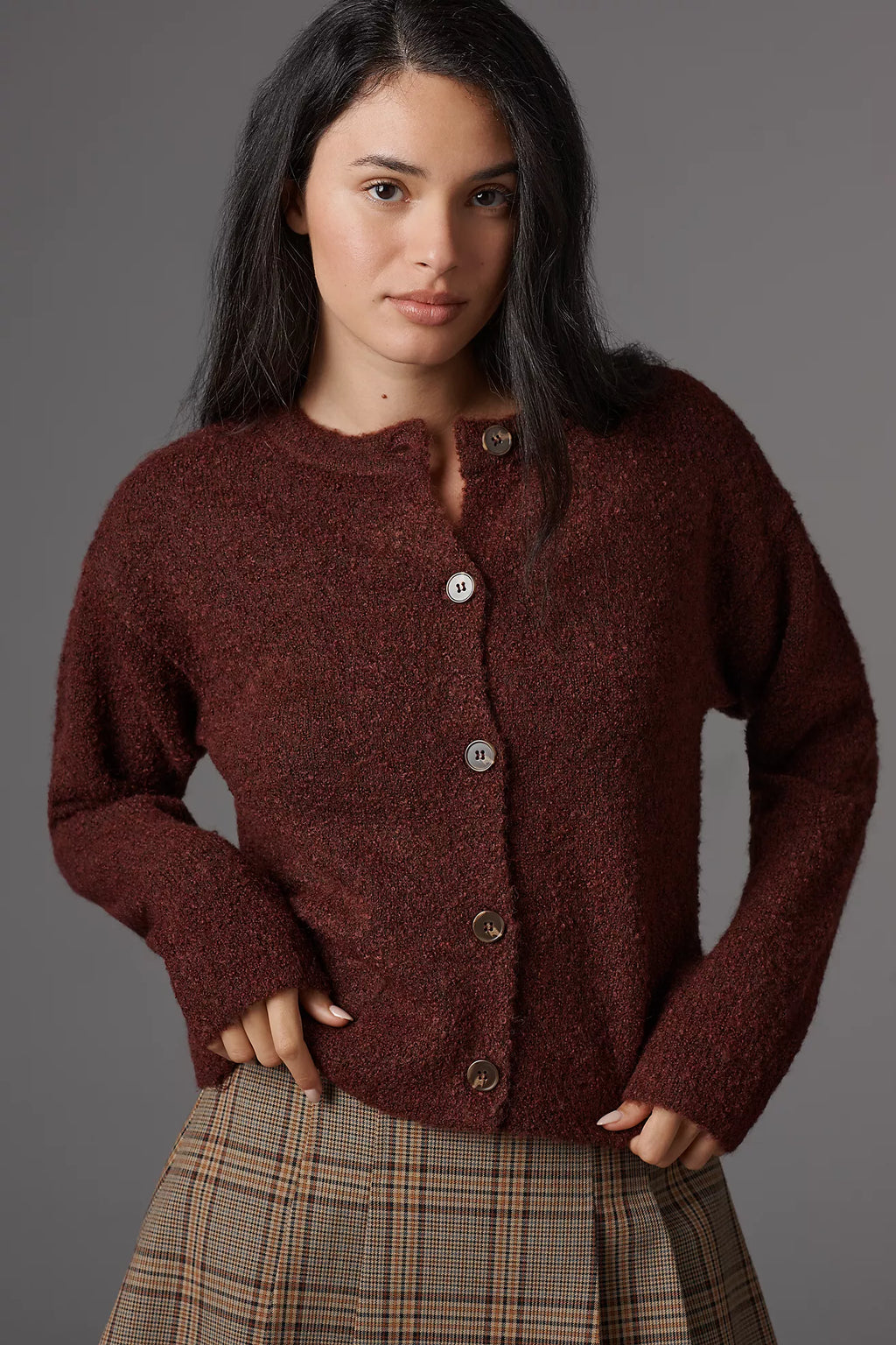 Crimson Boucle Cardigan