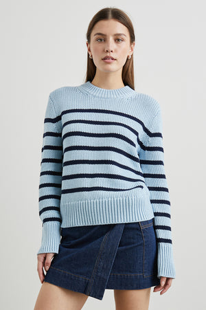 Alise Sky Navy Stripe Cotton Crew