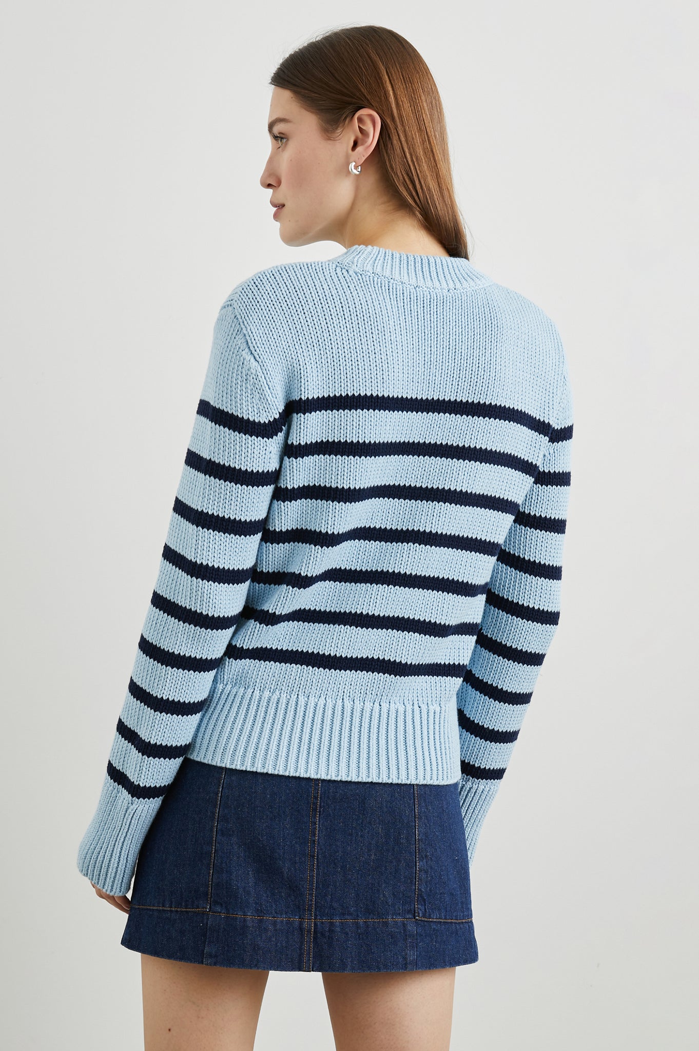 Alise Sky Navy Stripe Cotton Crew