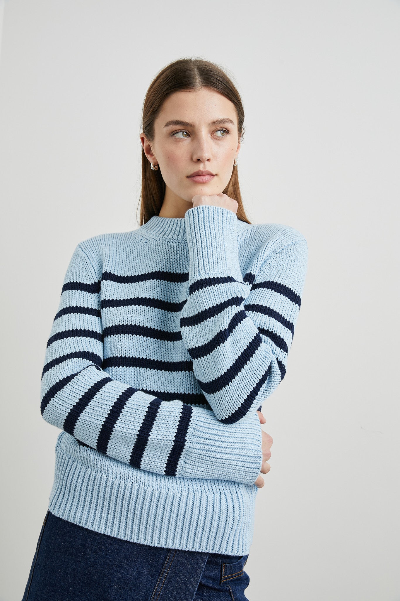 Alise Sky Navy Stripe Cotton Crew