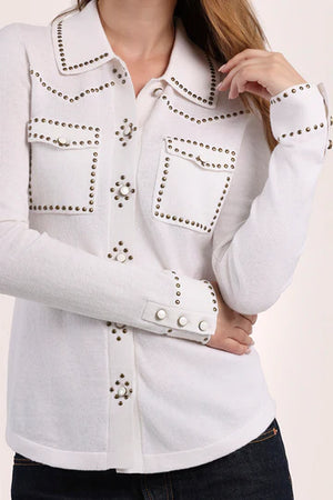 Cotton Cashmere studded Button Down Shirt