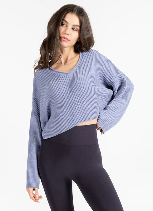 Crop Rib Long Sleeve V Neck Sweater