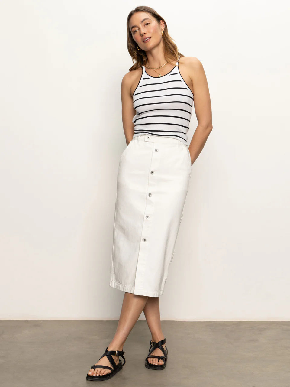 Carrier Denim Bleached White Midi Skirt
