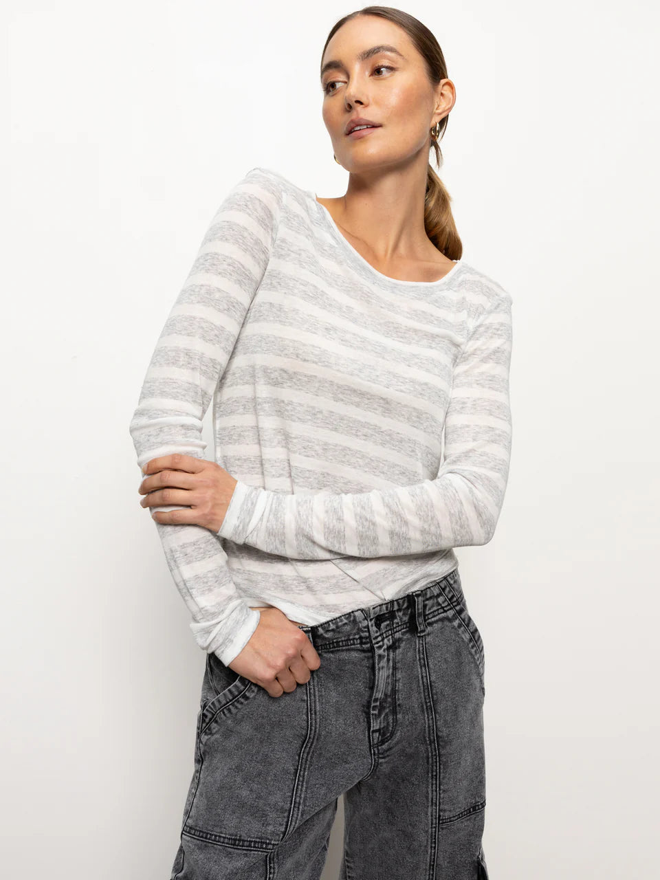 Femme Crew Stripe Tee Dewey Grey / Chalk Stripe