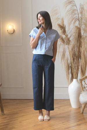 Stretch Denim Crop Wide Leg Pant