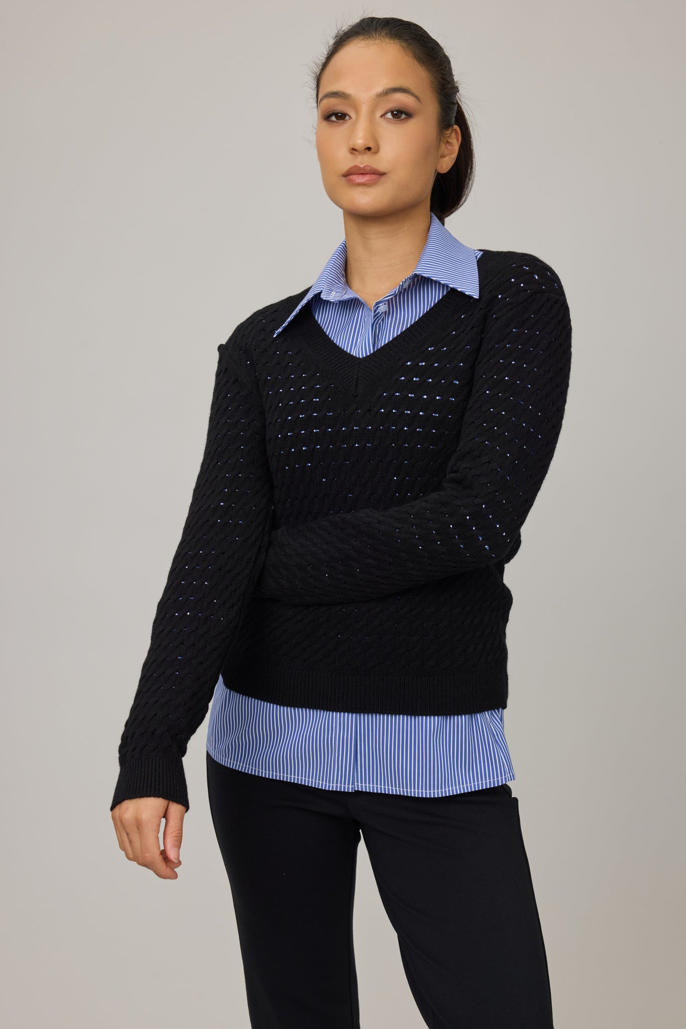 V-Neck Chain Knitted Sweater