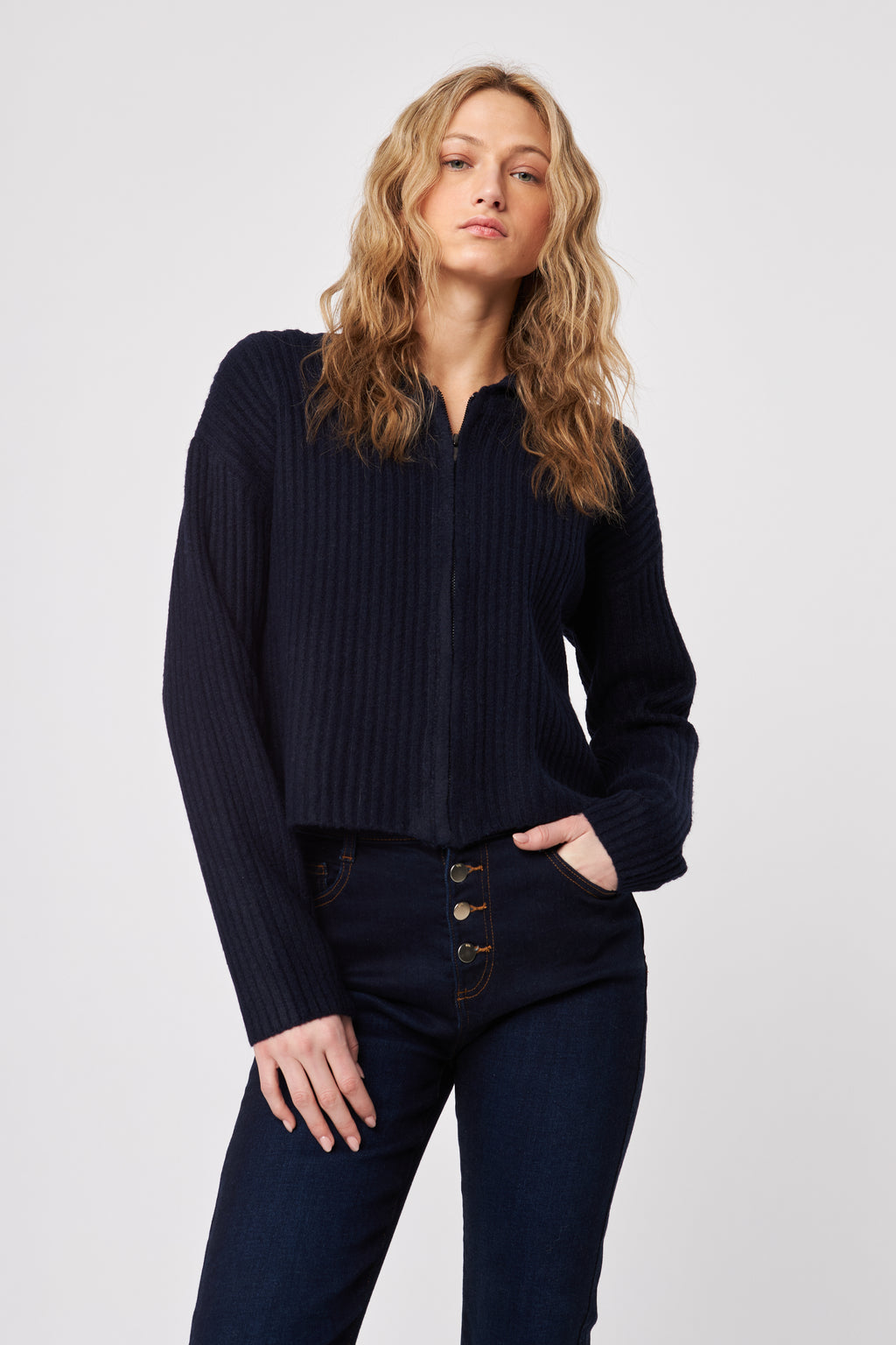 Gavin Ribbed Zip Up Hoodie