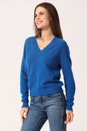 Cashmere Frayed Edge Cropped V Neck