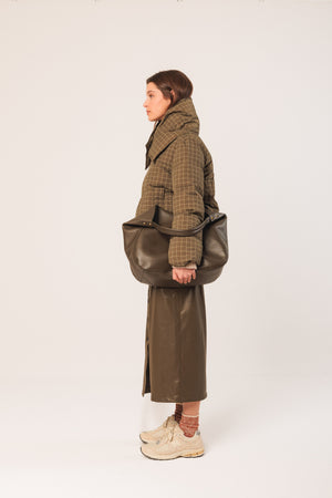 Short Checkered Puff Coat