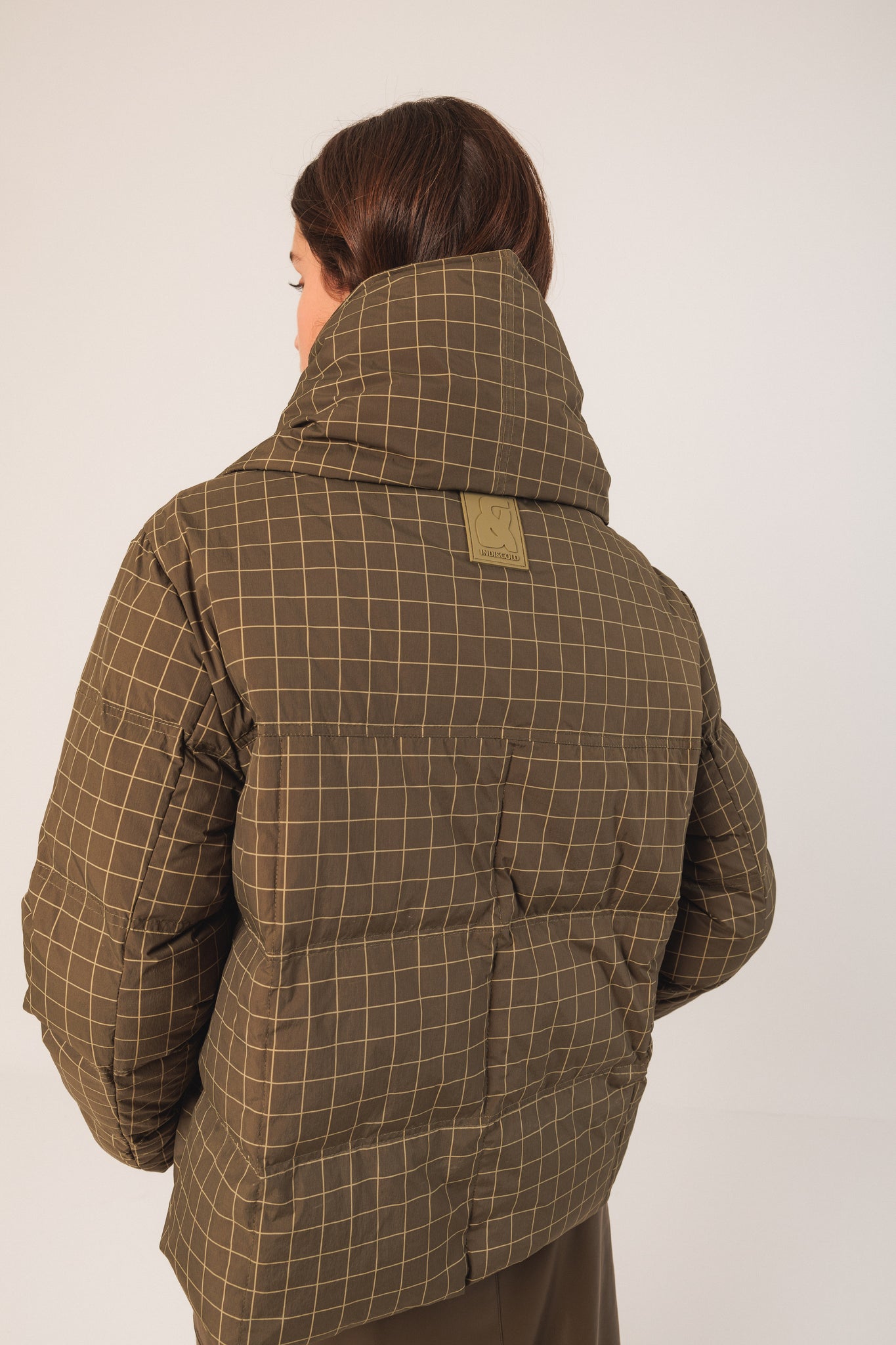 Short Checkered Puff Coat