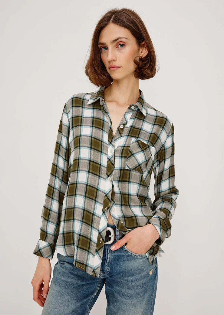 Hunter Olive Stone Blue Plaid Shirt