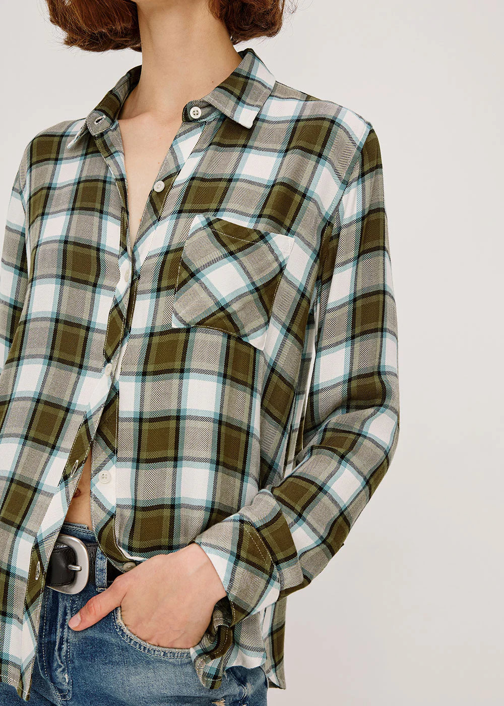 Hunter Olive Stone Blue Plaid Shirt