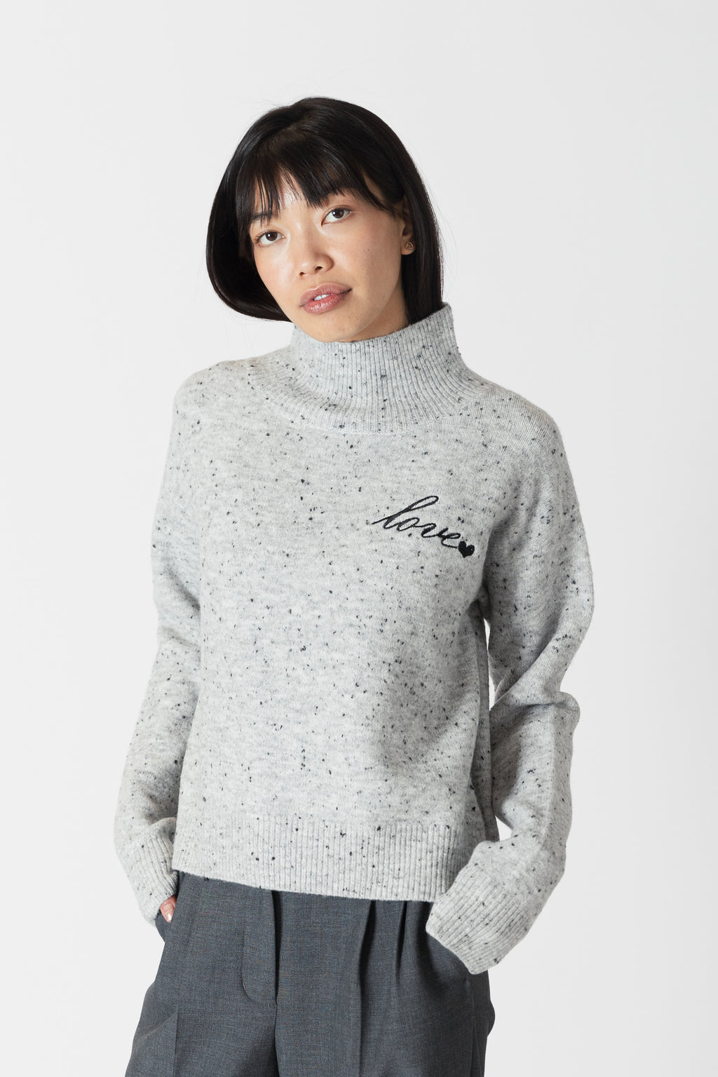 Macy Fleck Mockneck w/ Love Embroidery