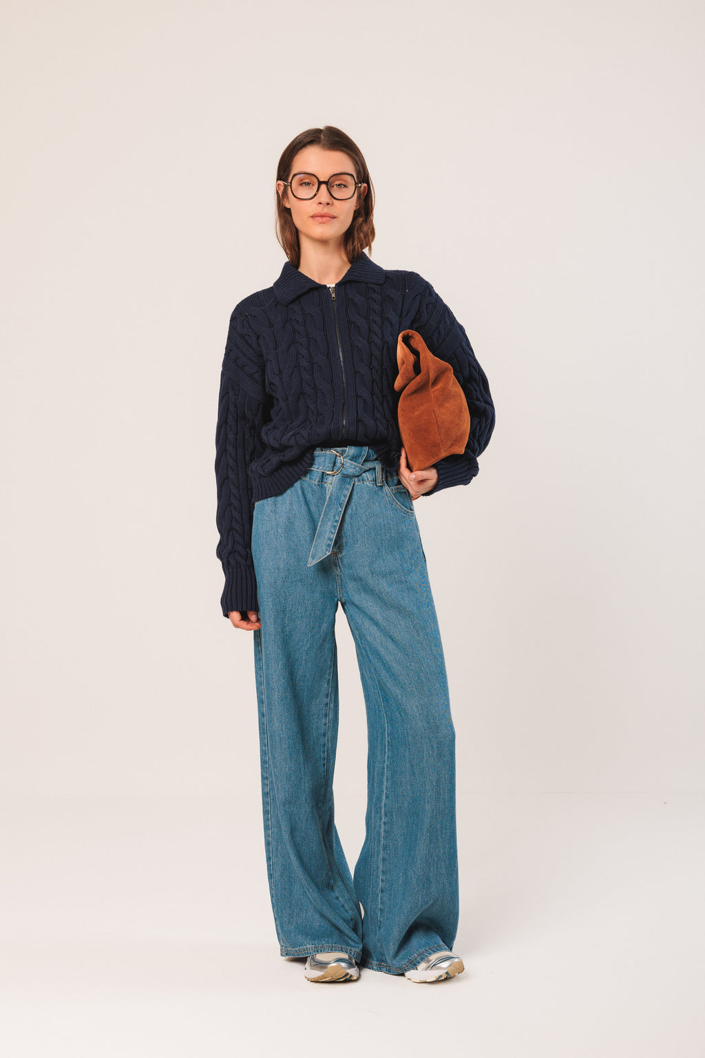 Cotton-Cable Knit Zip Up