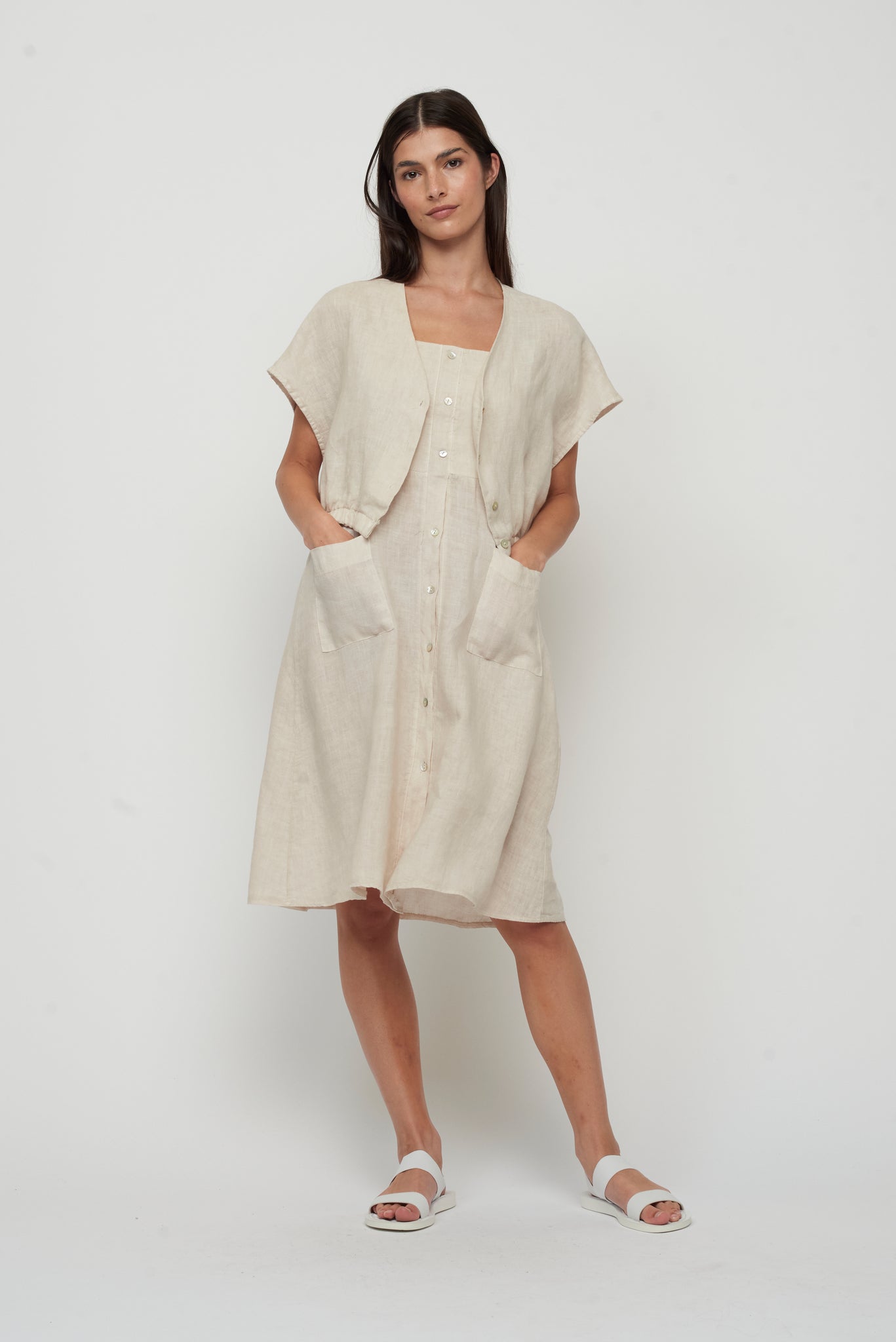 Cropped Linen Top w/ Elastic Bottom