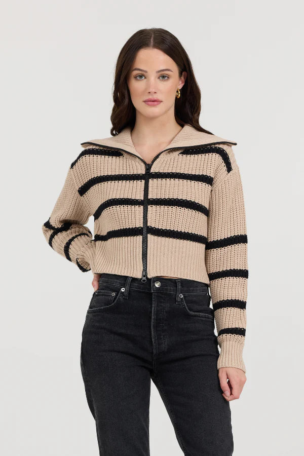 Black/Camel Stripe Double Zip Up Knit