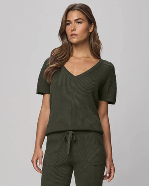 Georgie Cashmere Blend Short Sleeve V-Neck Sweater