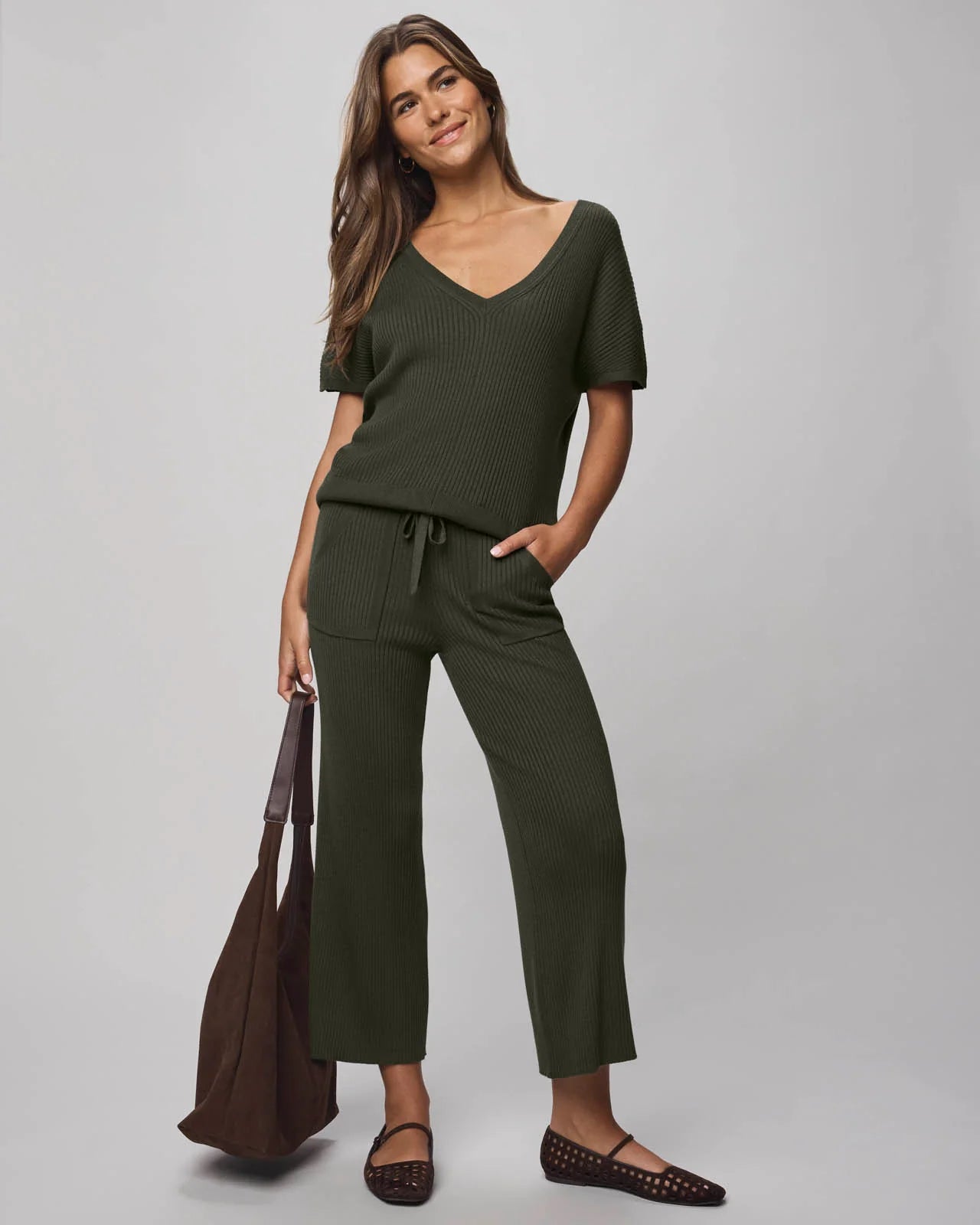 Georgie Cashmere Blend Short Sleeve V-Neck Sweater
