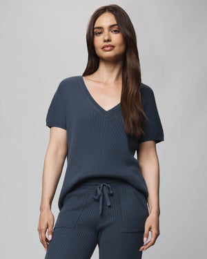 Georgie Cashmere Blend Short Sleeve V-Neck Sweater