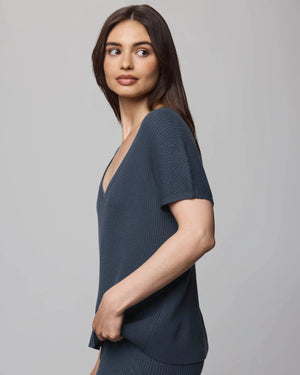 Georgie Cashmere Blend Short Sleeve V-Neck Sweater